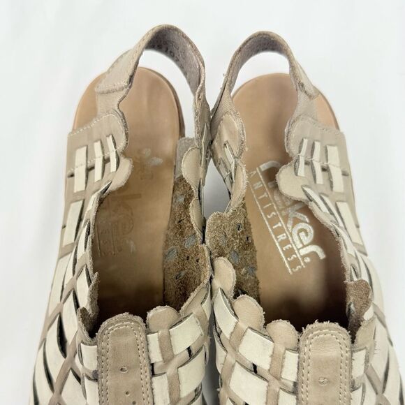 Rieker SINA 78 Taupe Woven Leather Closed Toe Antistress Slingback Sandals - Picture 7 of 16